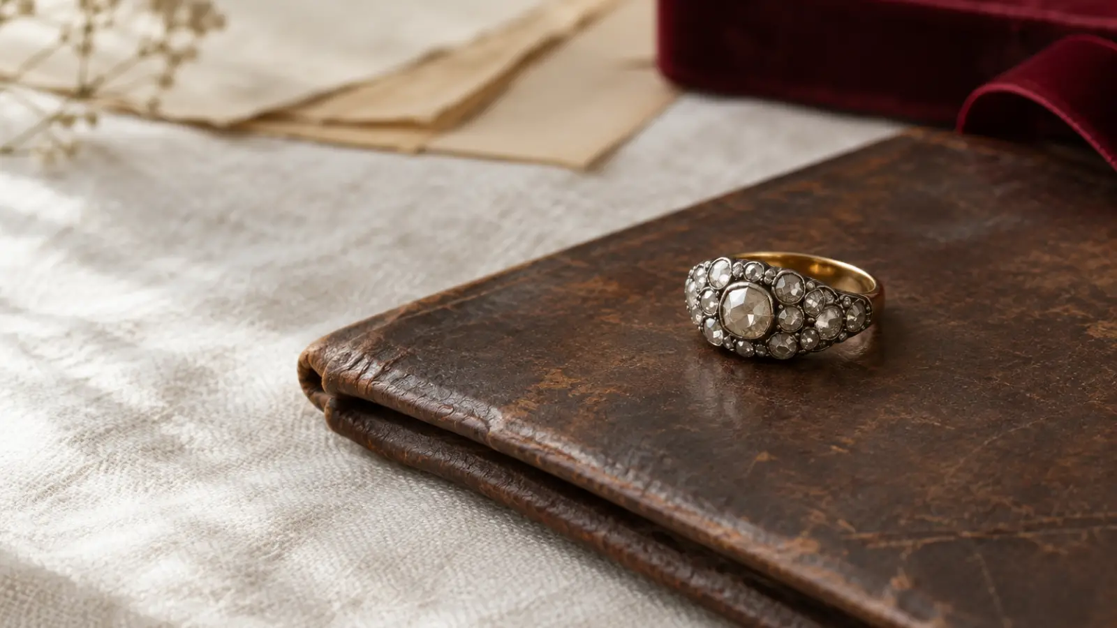 Georgian antique ring with an old mine cut diamond in a closed-back gold setting