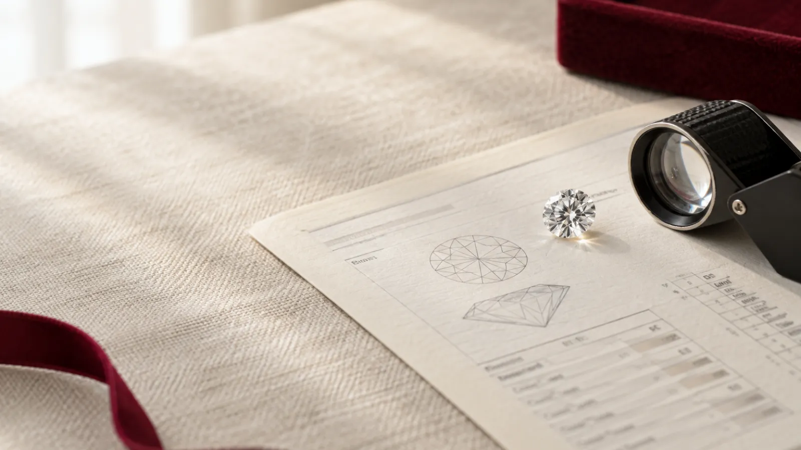 Diamond grading report showing laboratory, diamond identity, quality grades and report number