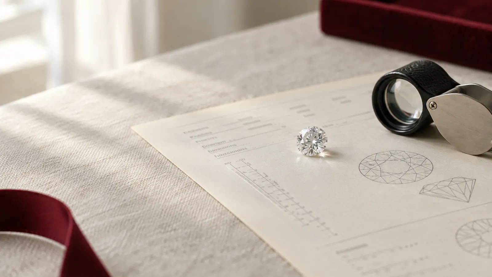 Loose round lab-grown diamond with a grading report and laser inscription