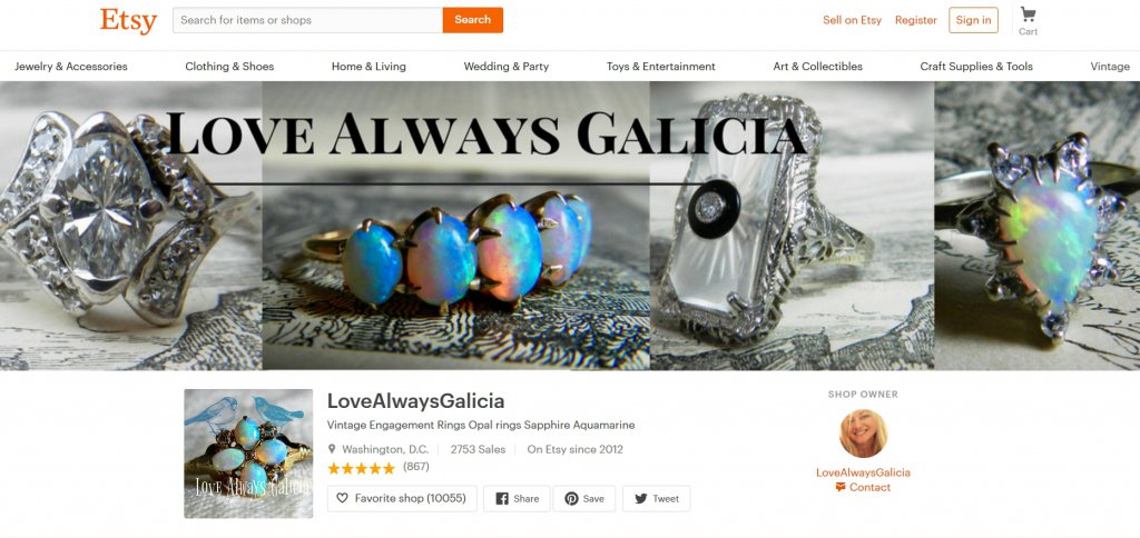 best vintage jewelry shops on etsy - love always galicia