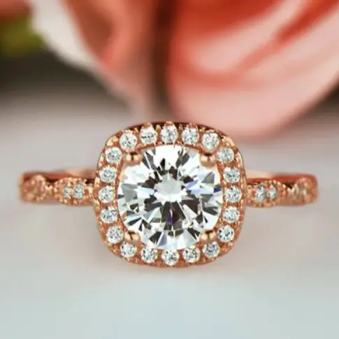 1.25 ctw Art Deco Halo Promise Ring Man Made Diamond by Tiger Gemstones