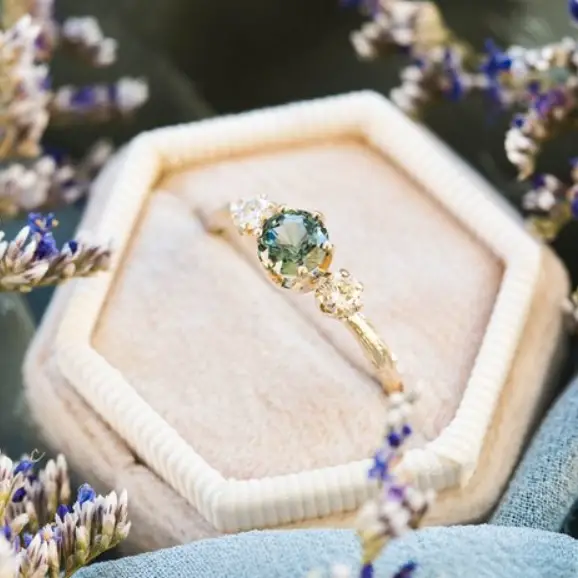 Blue green sapphire twig engagement ring 14k twig engagement ring by Oore