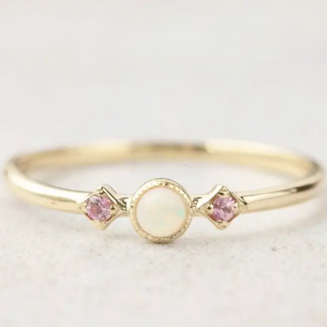Dainty white opal and pink sapphire ring 14k by Envero