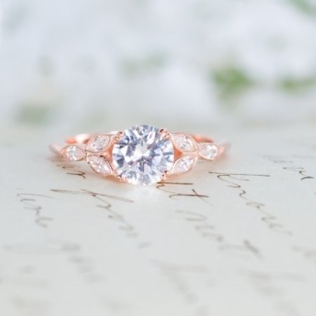 Rose Gold Engagement Ring Art Deco Ring Vintage Wedding by Mocha Rings