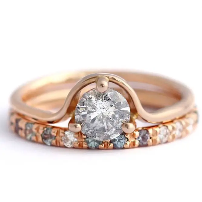 Salt And Pepper Diamond Ring Wedding Ring Set Grey Diamond by Artemer