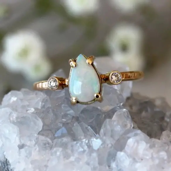 Teardrop Opal and Diamond Ring Unique Engagement Ring by Shop Clementine