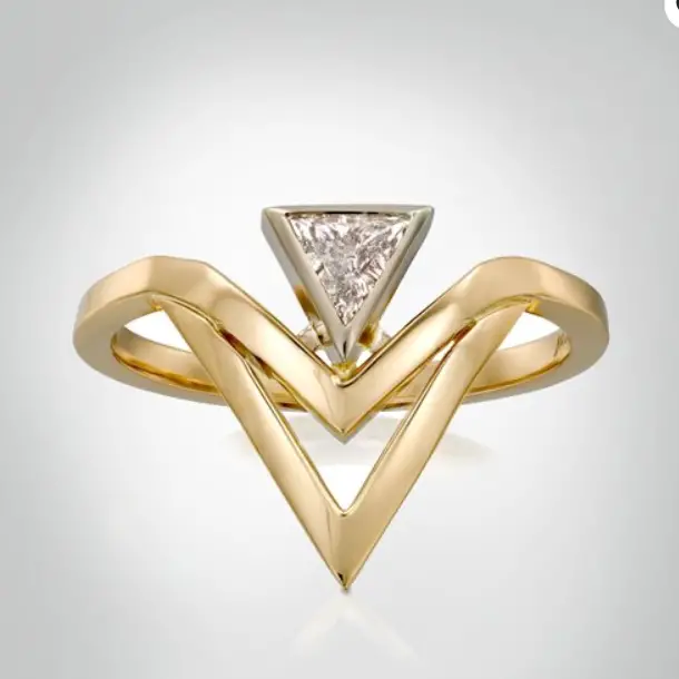 V Ring Triangle Diamond Ring Double Chevron Ring Art Deco by Doron Marev