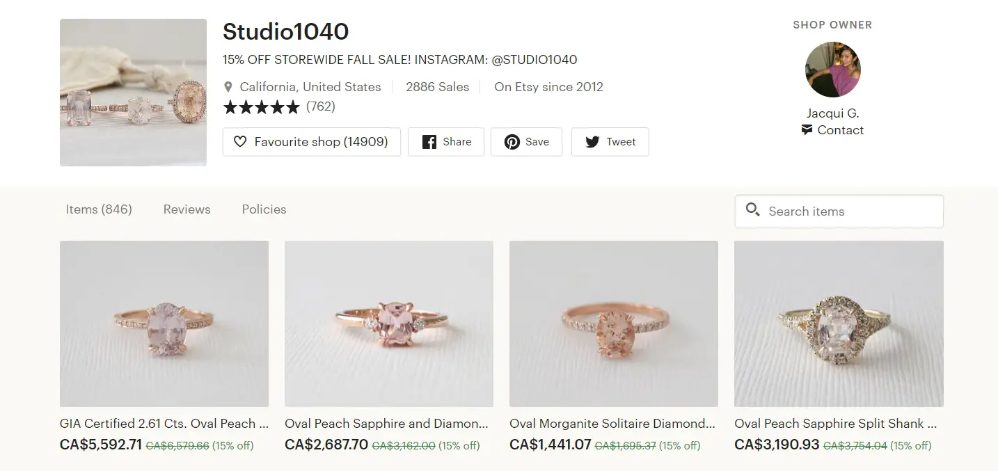 best shops to buy engagement rings on Etsy - Studio1040