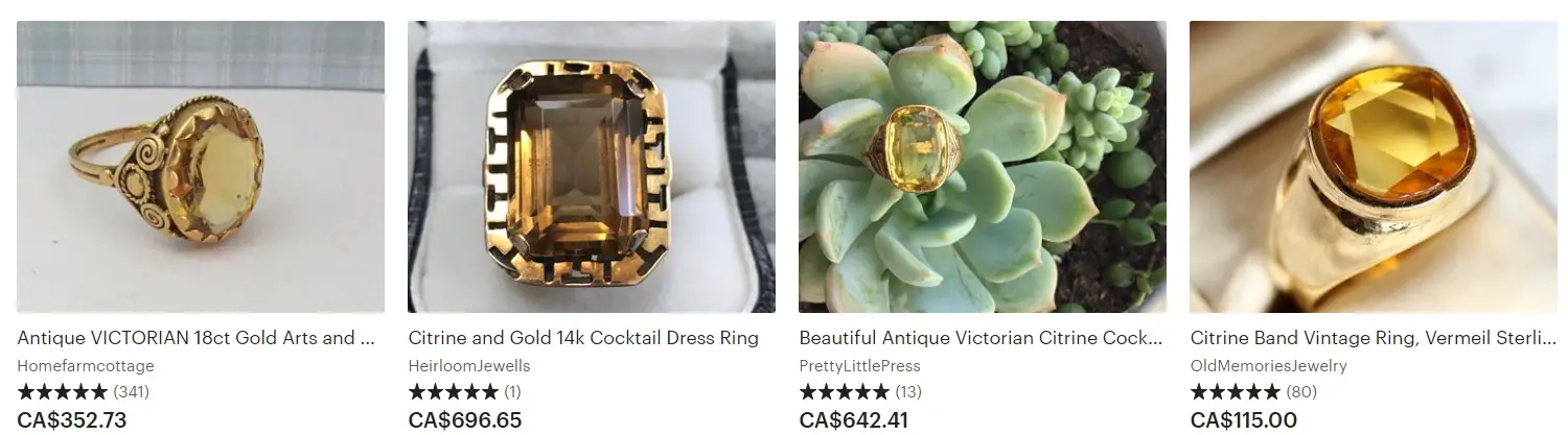 Citrine and Gold Vintage Rings from Etsy