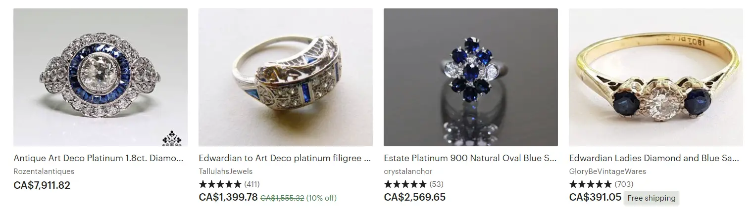 Diamond and Blue Sapphire Rings Set in Platinum - Etsy