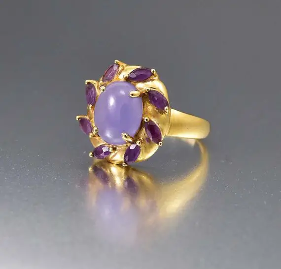 Vintage Amethyst and Purple Jade Ring