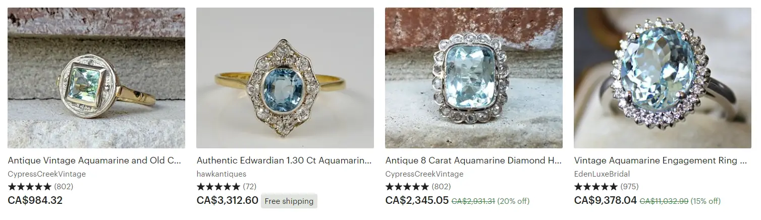 Eighteenth Wedding Anniversary Gift - Vintage Aquamarine and Diamond Rings on Etsy