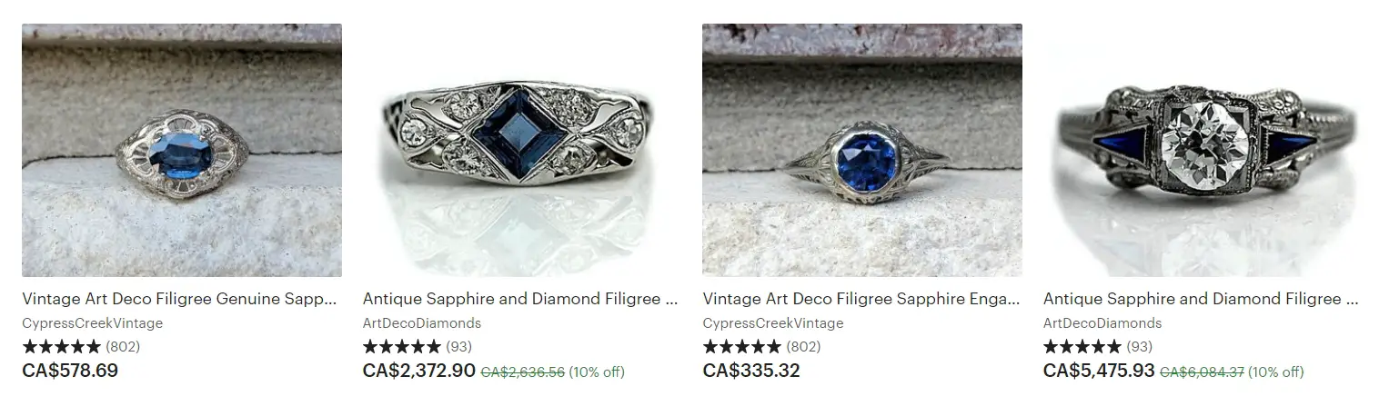 Vintage Art Deco Filigree Sapphire Rings on Etsy