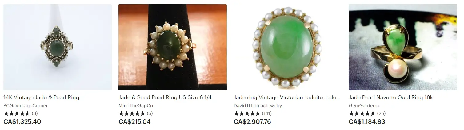 Vintage Jade and Pearl rings from Etsy