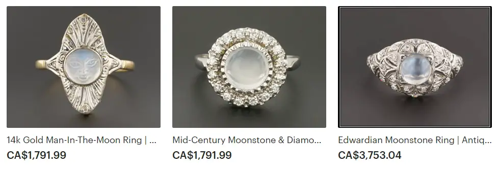 Vintage Moonstone Rings from Trademark Antiques on Etsy