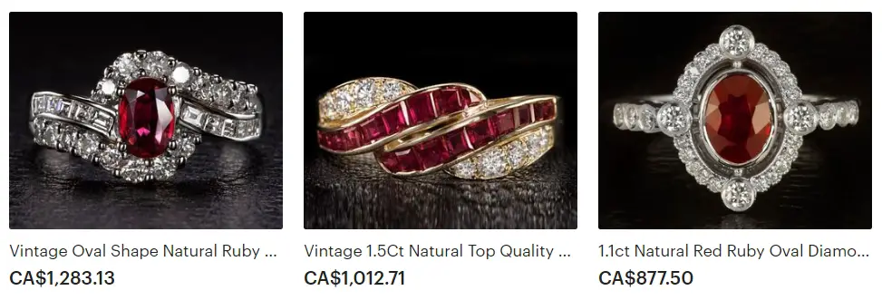 Vintage Ruby Rings from Ivy and Rose Vintage on Etsy
