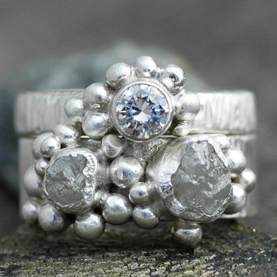 Rough Raw and Cut Diamond Sterling Silver Stacking Ring Set by Speimental on Etsy