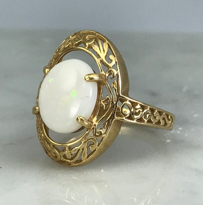 Opal and 14K Filigree Ring from Scotch Street Vintage on Etsy