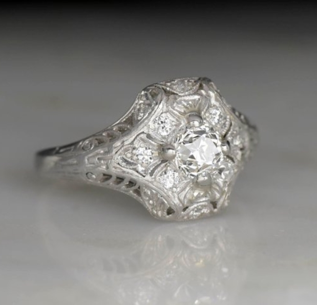 Platinum and Diamond Edwardian Ring from Pebble and Polish on Etsy