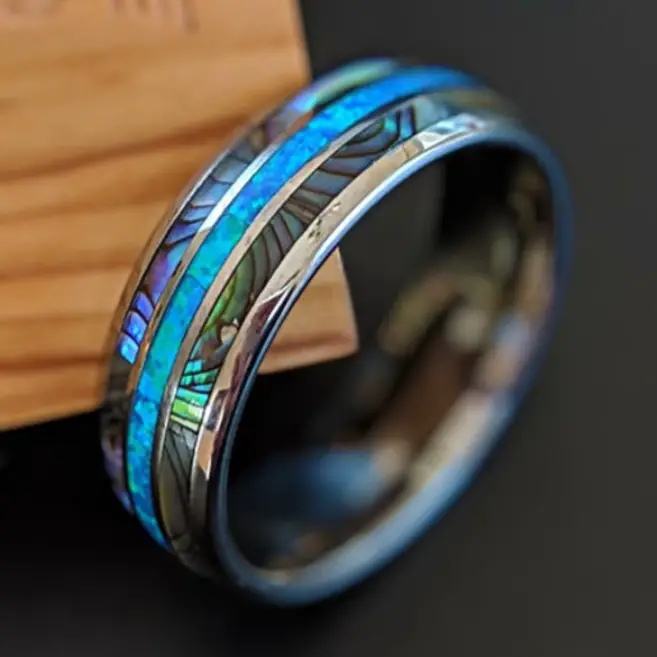 Abalone and Blue Opal Mens Wedding Band by Pillar Styles on Etsy