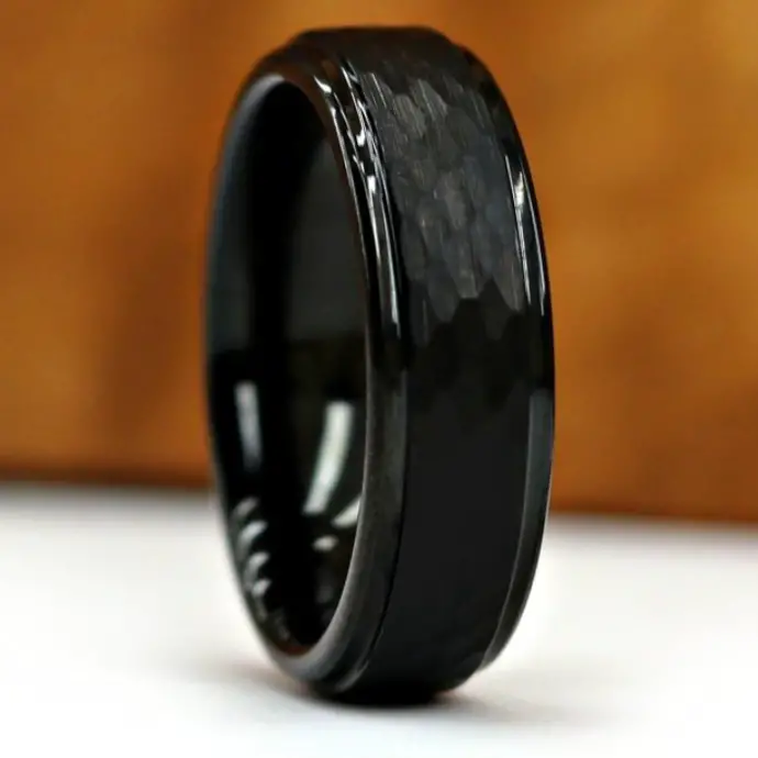 Black Hammered Tungsten Ring by Anvil Rings Co. on Etsy