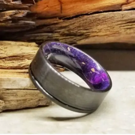 Black Tungsten Band with Galaxy Wood Interior by Stone Wood Dezines on Etsy