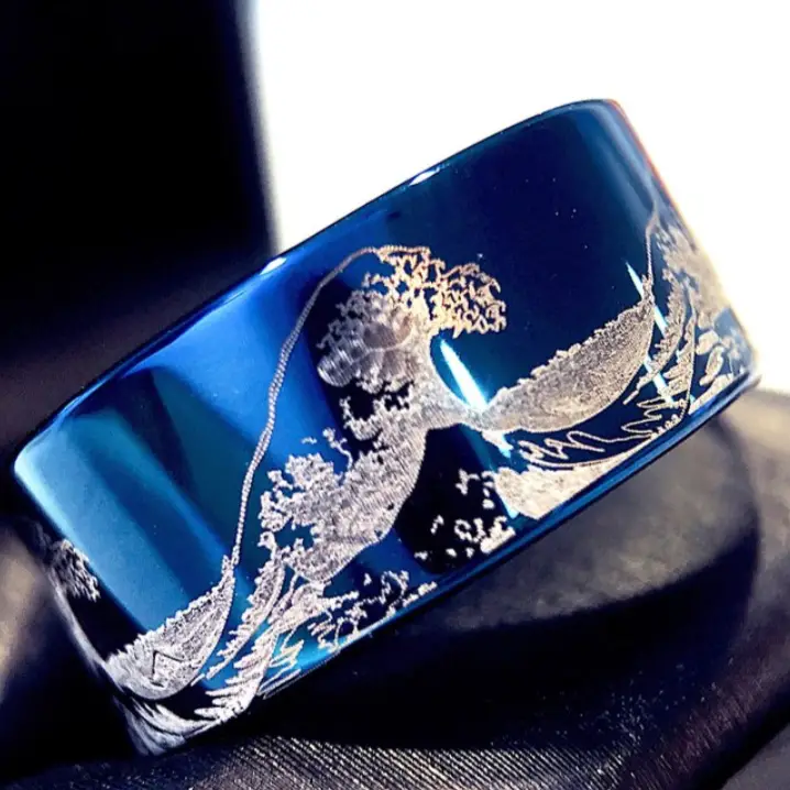 Blue Ocean Engraved Wave Ring by Rings Paradise on Etsy