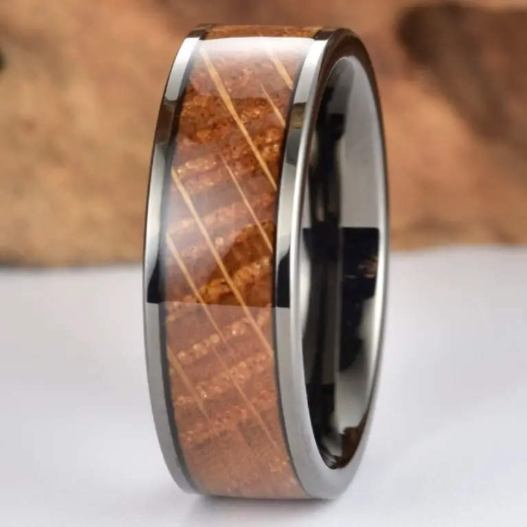 Bourbon Whisky Barell Black Ceramic Mens Wedding Band by Rings By Pristine on Etsy