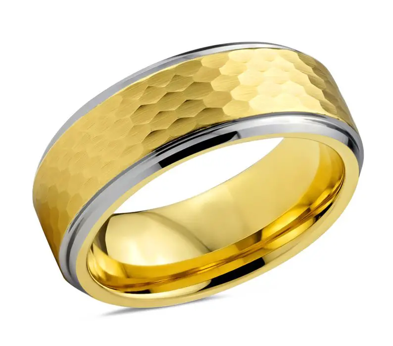 Mens Wedding Band, Tungsten Ring Yellow Gold 18K by Bellyssa on Etsy