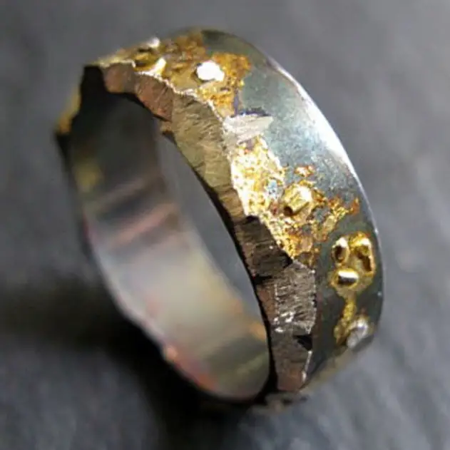 Moonscape Ring Sterling Silver 18K Yellow Gold by Hot Rox Cutsom Jewelry on Etsy