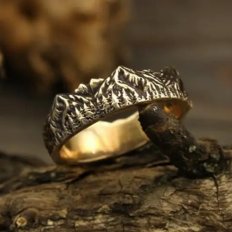 Mountains and Forest Gold Wedding Bandby Wedding Rings Store on Etsy