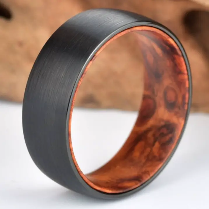 Rose Wood Burl Black Tungsten Wedding Band by Rings By Pristine on Etsy