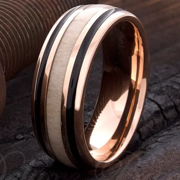 Tungsten Wedding Band with Deer Antler by Deluze Bands on Etsy