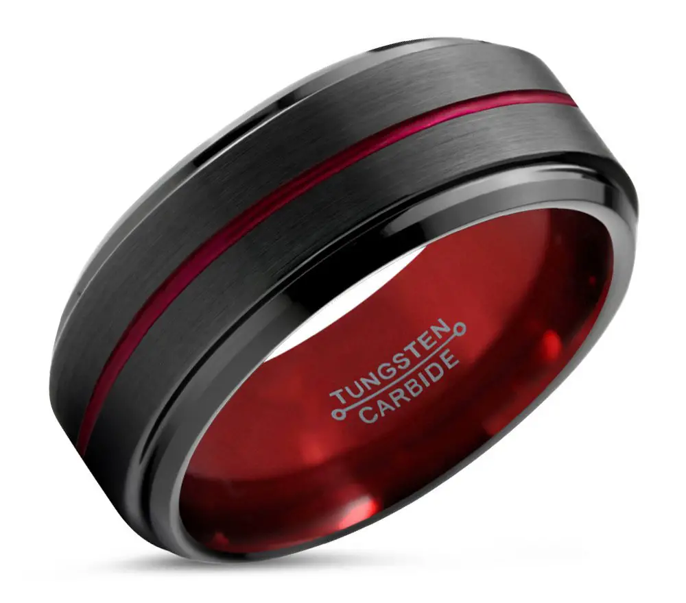 Unique Red Line Mens Wedding Band With Red InterioUnique Red Line Mens Wedding Band With Red Interior by Bellyssa on Etsyr by Bellyssa on Etsy