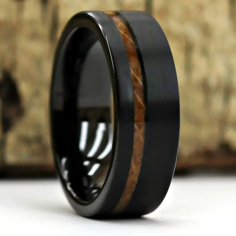 Whiskey Barrel Ring With Black Tungsten from Anvil Rings Co on Etsy