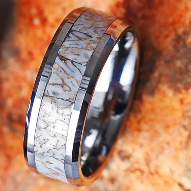 best etsy shops for mens wedding bands - White Dinosaur Bone Inlay in Tungsten by Infinite Jewelry CA on Etsy