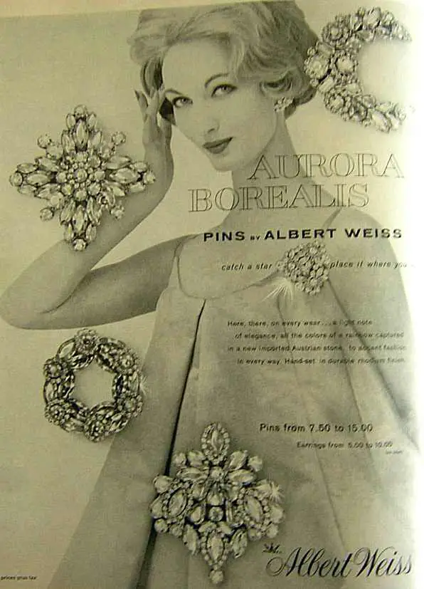 weiss vintage costume jewelry - Vintage Albert Weiss1958 ad