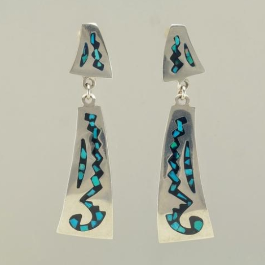 Sterling Silver Blue Turquoise Inlay Stud Earrings