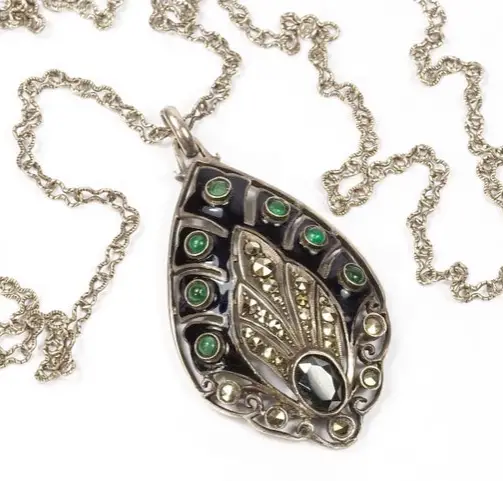 Theodor Fahrner Art Deco Silver Pendant and Chain-1930s from ArtDecoGalaxy on Etsy 