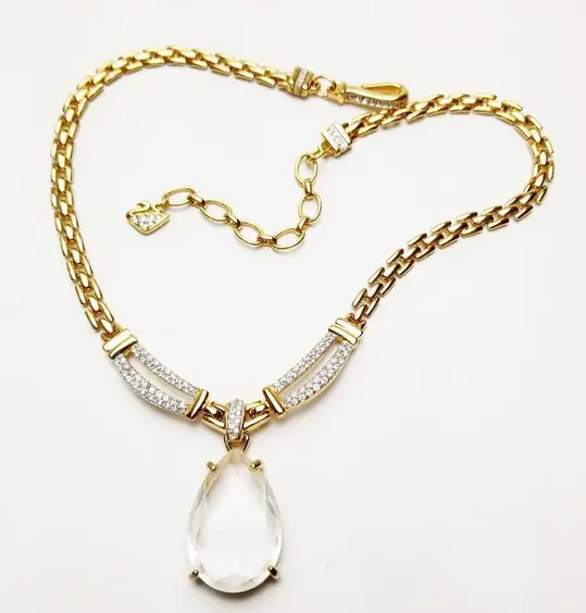 Swarovski Teardrop Crystal Pendant Choker Necklace from WeLoveVintageJewelry on Etsy