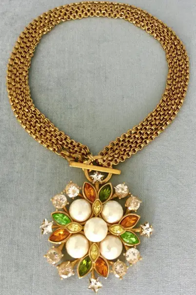DOMINIQUE AURIENTIS Baroque Pearl Glass Crystal Medallion Pendant from LandofVastDesires on Etsy