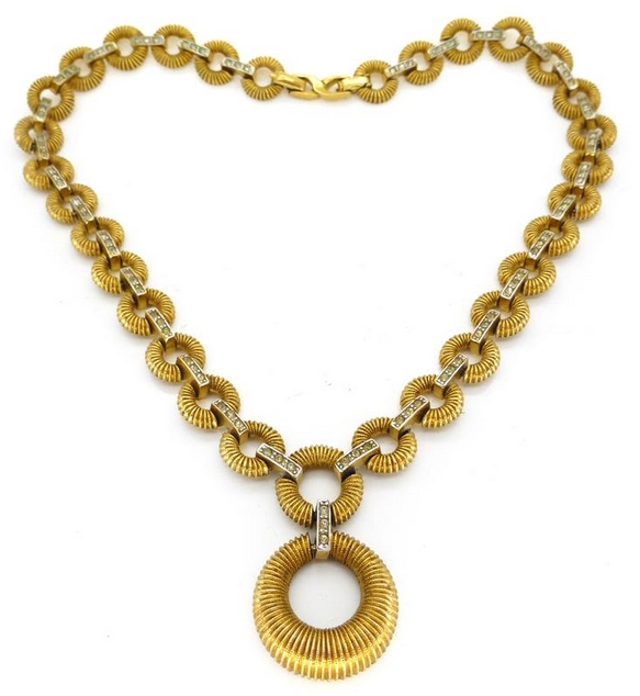 Vintage Nina Ricci Gold Circular Panel Rhinestone Necklace from ClariceJewellry on Etsy
