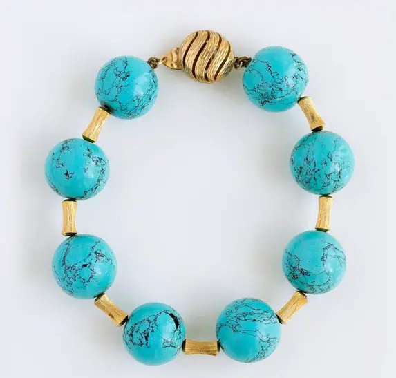 Vintage CINER Turquoise Bead and 18K Gold Plated Bracelet from withlovevalentina on Etsy