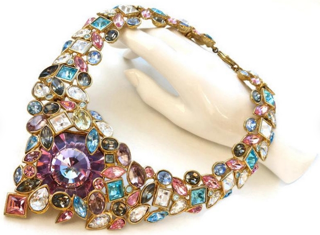 Vintage YVES SAINT LAURENT Robert Goossens Multi Jeweled Necklace from Etsy