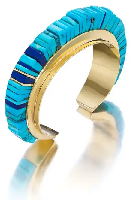 Charles Loloma Turquoise, Lapis Lazuli, and Gold Cuff Bracelet