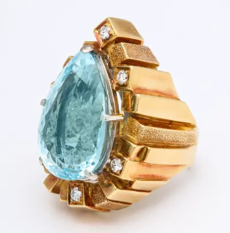 Henry Dunay Aquamarine and Diamond Gold Ring from Incollect