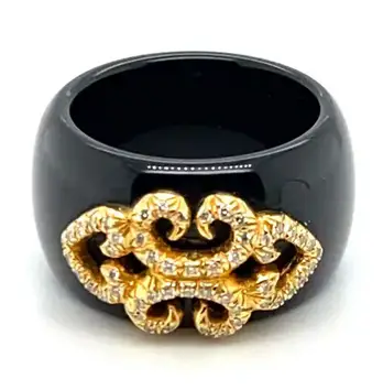 Henry Dunay Black Jade, Gold and Diamond Band Ring from 1st Dibs