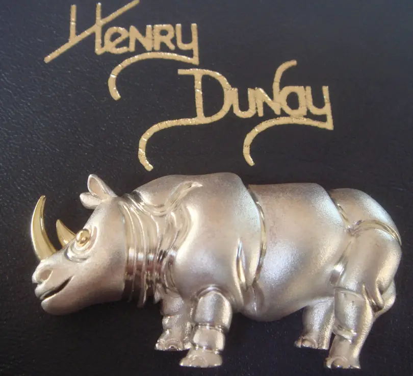 Henry Dunay gold & silver rhino brooch from Etsy