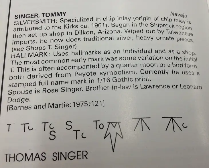 Tommy Singer Jewelry Marks