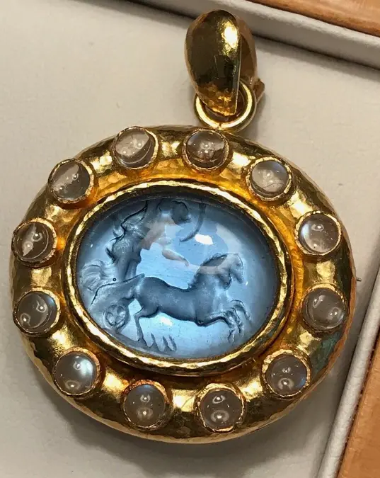 Elizabeth Locke Cerulean Goddess Chariot Pendant-Brooch from ebay